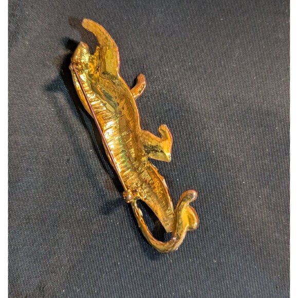 Gold Tone Enamel Tiger Brooch Pin With Rhinestone Eye Striped Design 3" Elegant - Picture 4 of 7